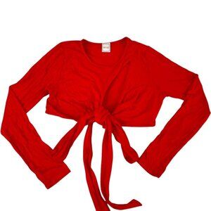 Hot red long sleeve crop top wrap labeled size large but I think it runs snug ma